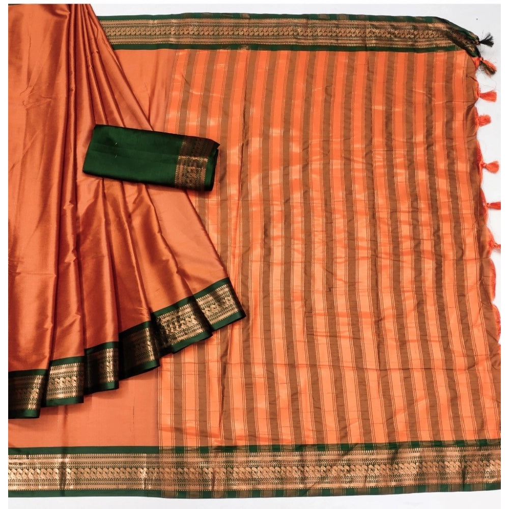 Generic Women's Cotton Silk Solid Saree With Unstitched Blouse 5.5Mtr (Orange)