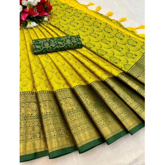 Generic Women's Cotton Silk Printed Saree With Unstitched Blouse 5.5Mtr (Light Green)
