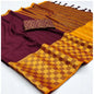 Generic Women's Cotton Silk Checkered Saree With Unstitched Blouse 5.5Mtr (Maroon)