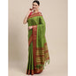 Generic Women's Cotton Silk Checkered Saree With Unstitched Blouse 5.5Mtr (Mehendi)