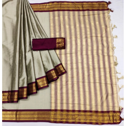 Generic Women's Cotton Silk Solid Saree With Unstitched Blouse 5.5Mtr (Beige)