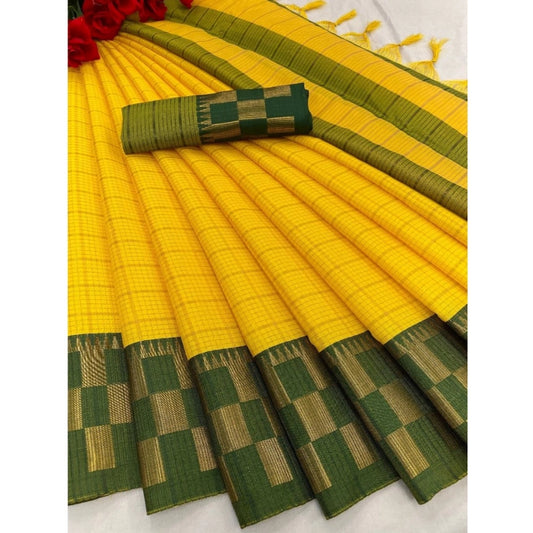 Generic Women's Cotton Silk Printed Saree With Unstitched Blouse 5.5Mtr (Lime Green)