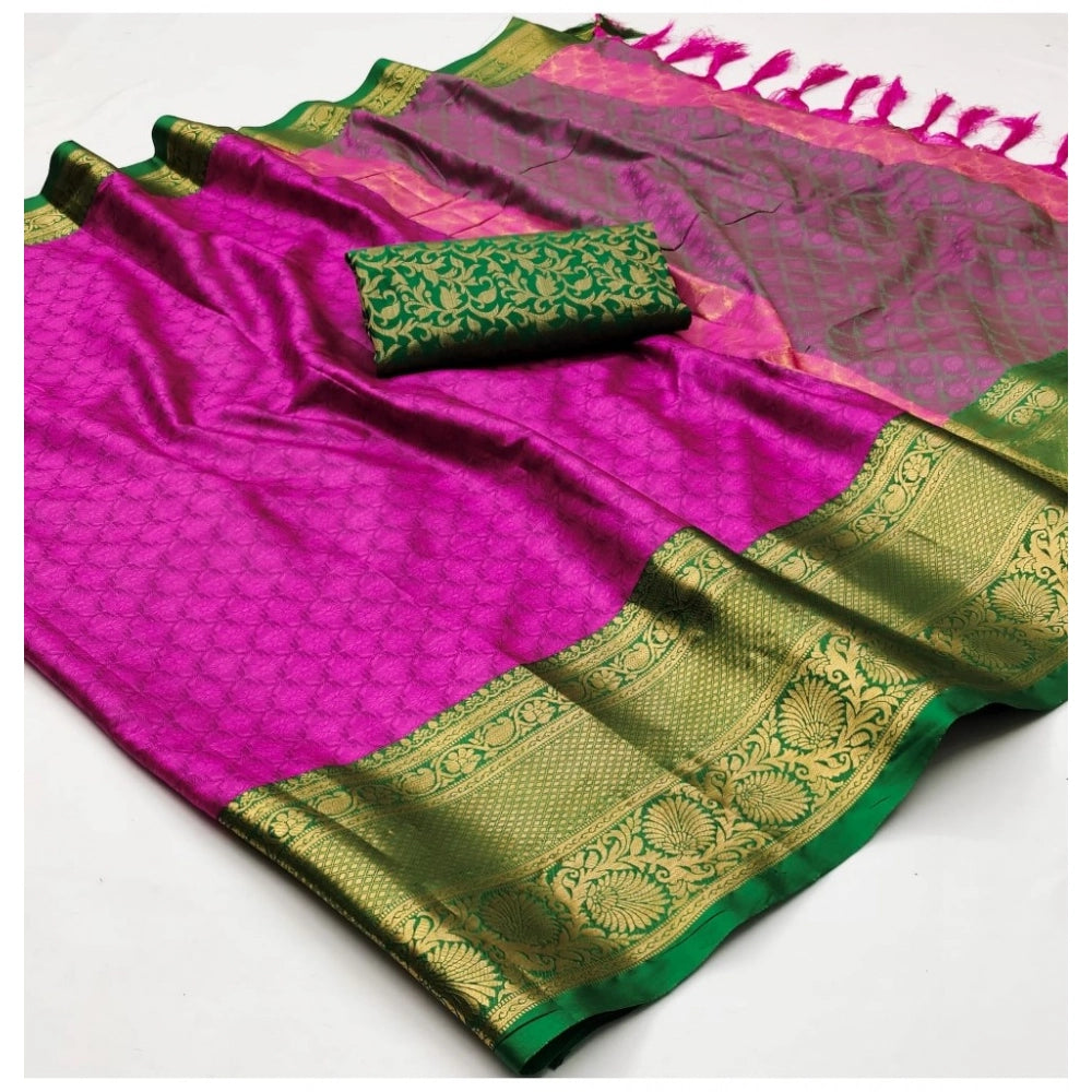 Generic Women's Cotton Silk Floral Print Saree With Unstitched Blouse 5.5Mtr (Pink)