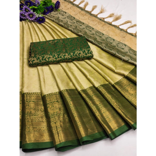 Generic Women's Cotton Silk Printed Saree With Unstitched Blouse 5.5Mtr (Cream)