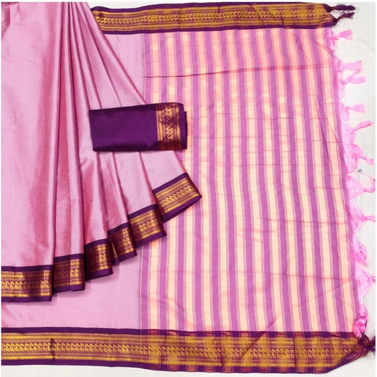 Generic Women's Cotton Silk Solid Saree With Unstitched Blouse 5.5Mtr (Pink)