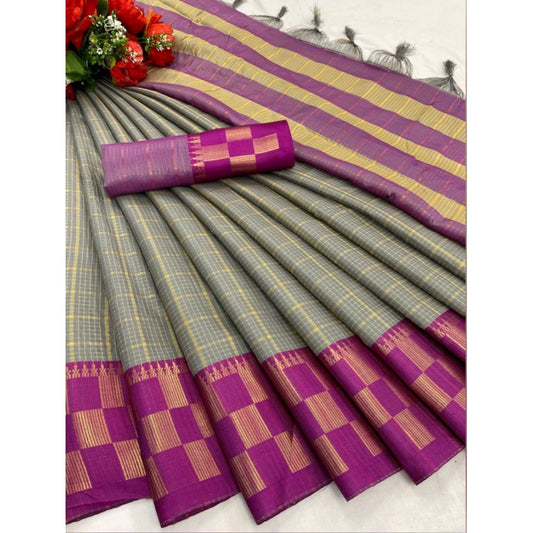 Generic Women's Cotton Silk Printed Saree With Unstitched Blouse 5.5Mtr (Grey)