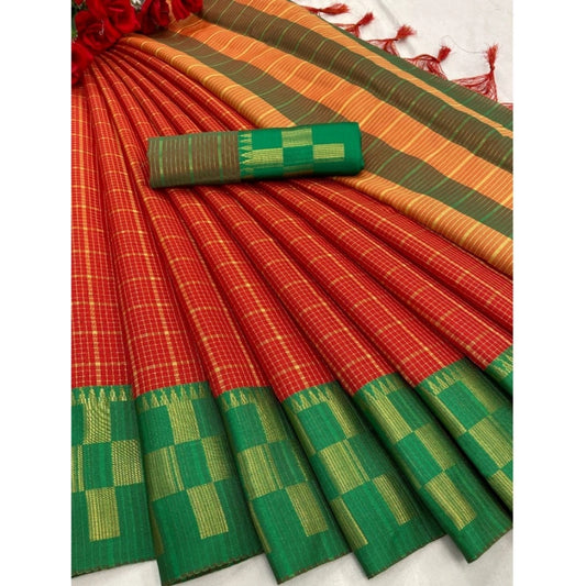 Generic Women's Cotton Silk Printed Saree With Unstitched Blouse 5.5Mtr (Red)