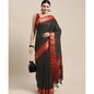 Generic Women's Cotton Silk Checkered Saree With Unstitched Blouse 5.5Mtr (Black)