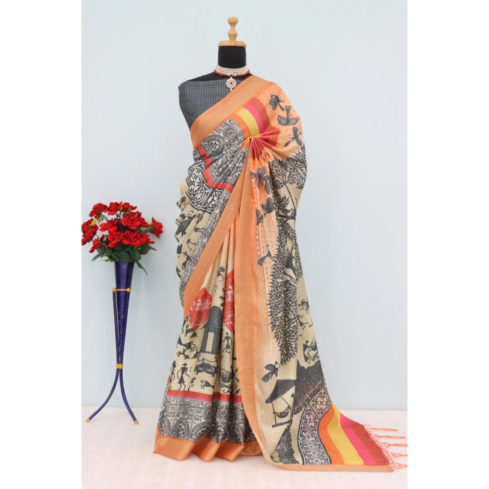 Generic Women's Mysore Silk  Digital Print Saree With Unstitched Blouse 5.5Mtr (Multicolor)