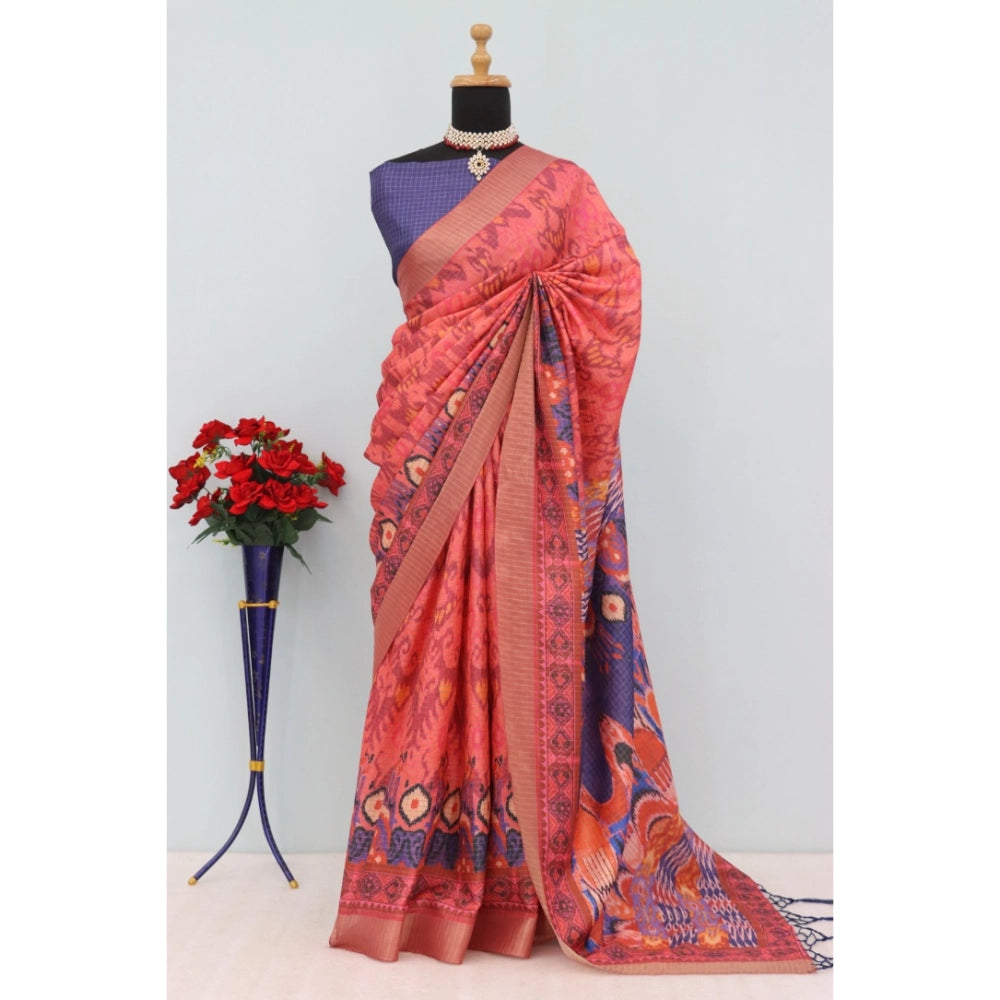 Generic Women's Mysore Silk  Digital Print Saree With Unstitched Blouse 5.5Mtr (Pink)