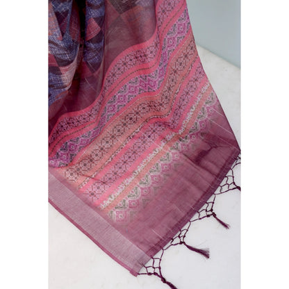 Generic Women's Linen Digital Print Saree With Unstitched Blouse 5.5Mtr (Pink)