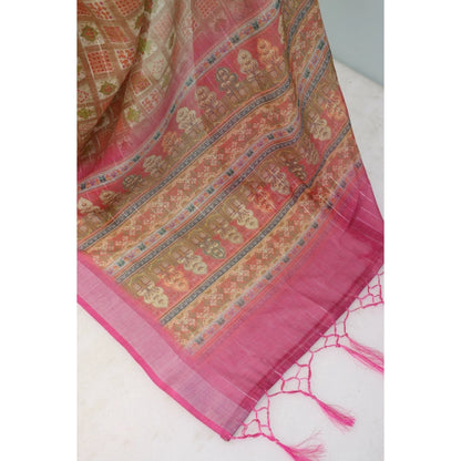 Generic Women's Linen Digital Print Saree With Unstitched Blouse 5.5Mtr (Pink)