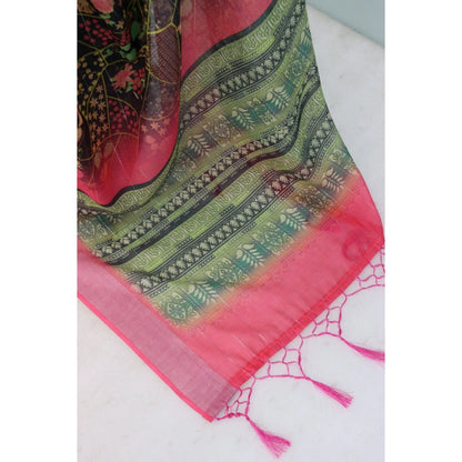 Generic Women's Linen Digital Print Saree With Unstitched Blouse 5.5Mtr (Multicolor)