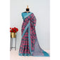 Generic Women's Linen Digital Print Saree With Unstitched Blouse 5.5Mtr (Blue)