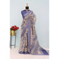 Generic Women's Linen Digital Print Saree With Unstitched Blouse 5.5Mtr (Blue)
