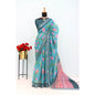 Generic Women's Linen Digital Print Saree With Unstitched Blouse 5.5Mtr (Green)