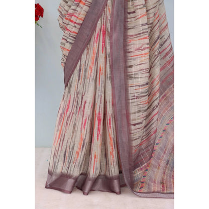 Generic Women's Linen Digital Print Saree With Unstitched Blouse 5.5Mtr (Grey)