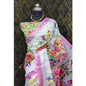 Generic Women's Cotton Linen Printed Saree With Unstitched Blouse 5.5Mtr (Pink)