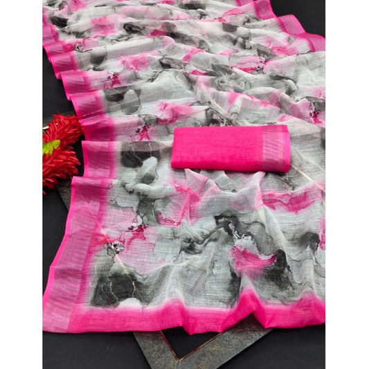 Generic Women's Cotton Linen Woven Design Saree With Unstitched Blouse 5.5Mtr (Pink)