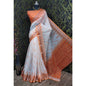 Generic Women's Cotton Linen Woven Design Saree With Unstitched Blouse 5.5Mtr (Orange)