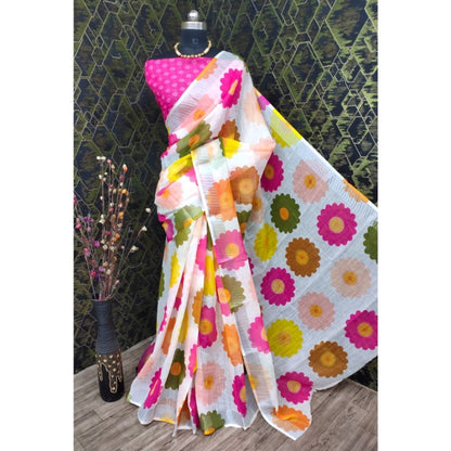 Generic Women's Cotton Linen Woven Design Saree With Unstitched Blouse 5.5Mtr (Pink)