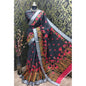 Generic Women's Cotton Linen Digital Print Saree With Unstitched Blouse 5.5Mtr (Black)