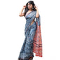 Generic Women's Cotton Linen Printed Saree With Unstitched Blouse 5.5Mtr (Grey)
