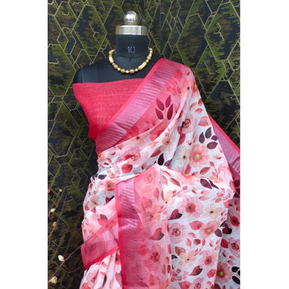 Generic Women's Cotton Linen Woven Design Saree With Unstitched Blouse 5.5Mtr (Red)