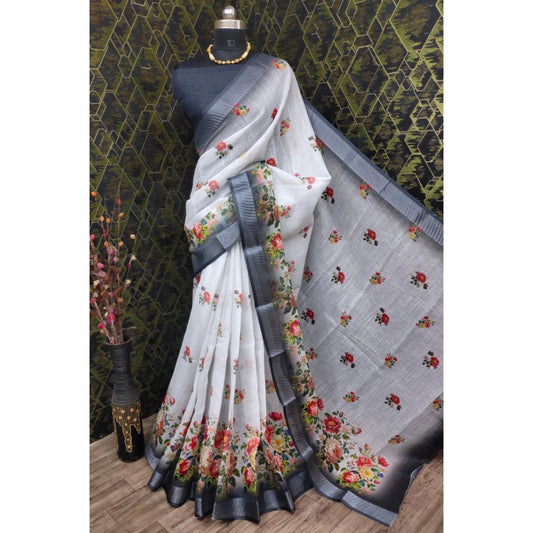 Generic Women's Cotton Linen Woven Design Saree With Unstitched Blouse 5.5Mtr (Black)