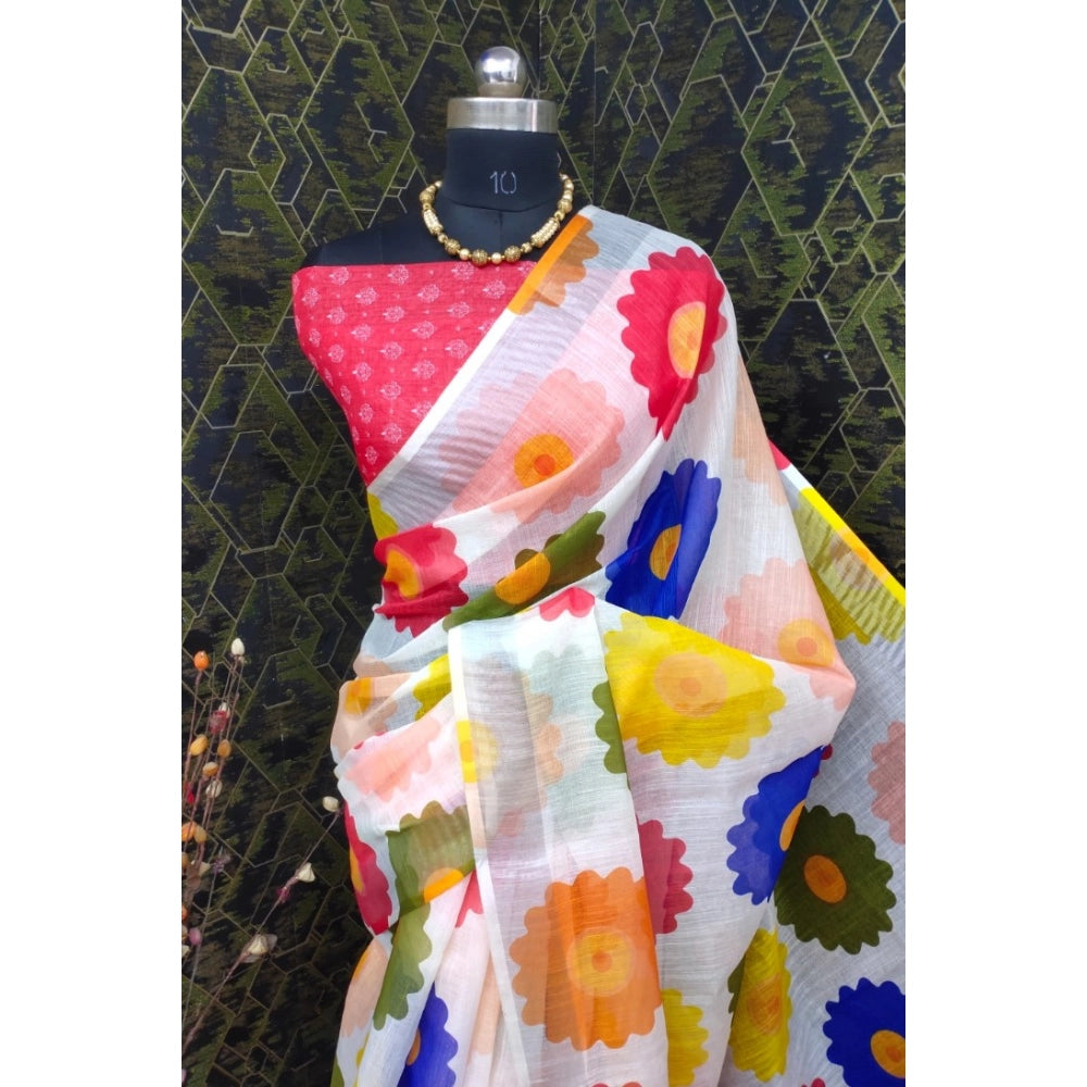 Generic Women's Cotton Linen Woven Design Saree With Unstitched Blouse 5.5Mtr (Red)