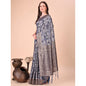 Generic Women's Cotton Printed Saree With Unstitched Blouse 5.5Mtr (Navy Blue)