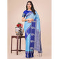 Generic Women's Lichi Silk Printed Saree With Unstitched Blouse 5.5Mtr (Sky Blue)