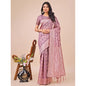 Generic Women's Linen Cotton Printed Saree With Unstitched Blouse 5.5Mtr (Purple)