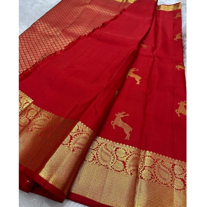 Generic Women's Silk Printed Saree With Unstitched Blouse 5.5Mtr (Red)