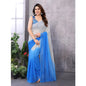 Generic Women's Small Lace Georgette Solid Ready-to-Wear Saree With Unstitched Blouse 5.5 Mtr (Grey-Blue)