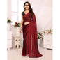 Generic Women's  Black Berry Striped Ready-to-Wear Saree With Unstitched Blouse 5.5 Mtr (Red-Black)