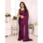 Generic Women's  Black Berry Striped Ready-to-Wear Saree With Unstitched Blouse 5.5 Mtr (Purple-Black)