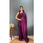 Generic Women's Chiffon Solid Ready to wear Saree With Unstitched Blouse 5.5 Mtr (Wine )