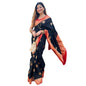Generic Women's Silk Printed Saree With Unstitched Blouse 5.5Mtr (Black-Red)