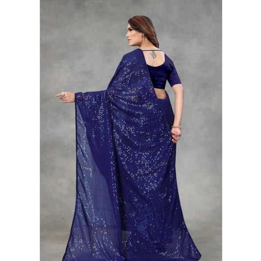 Generic Women's Georgette Embellished Sequnece Bollywood Saree With Unstitched Blouse 5.5Mtr (Blue)