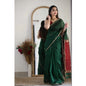 Generic Women's Cotton  Printed Saree With Unstitched Blouse 5.5Mtr (Dark Green)
