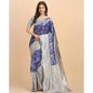 Generic Women's Soft Lichi Silk Printed Saree With Unstitched Blouse 5.5Mtr (Blue)