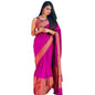 Generic Women's Soft Lichi Silk Solid Saree With Unstitched Blouse 5.5Mtr (Pink)