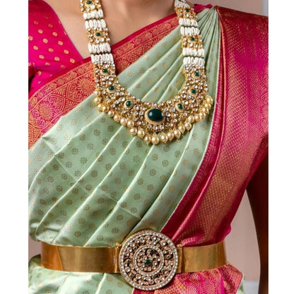 Generic Women's Soft Lichi Silk Printed Saree With Unstitched Blouse 5.5Mtr (Light Green)