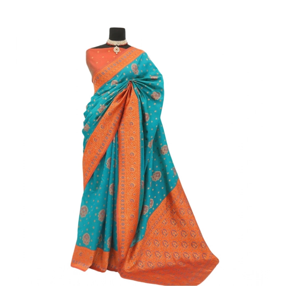 Generic Women's Banarasi Printed Saree With Unstitched Blouse 5.5Mtr (Rama)