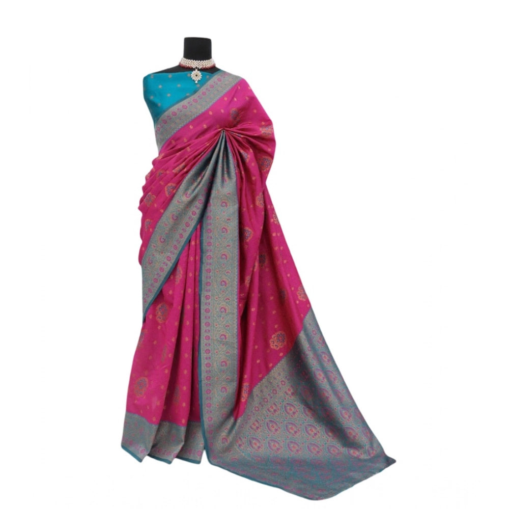 Generic Women's Banarasi Printed Saree With Unstitched Blouse 5.5Mtr (Rani)