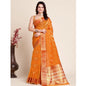 Generic Women's Silk Blend Printed Banarasi Saree With Unstitched Blouse (5.5Mtr, Orange)