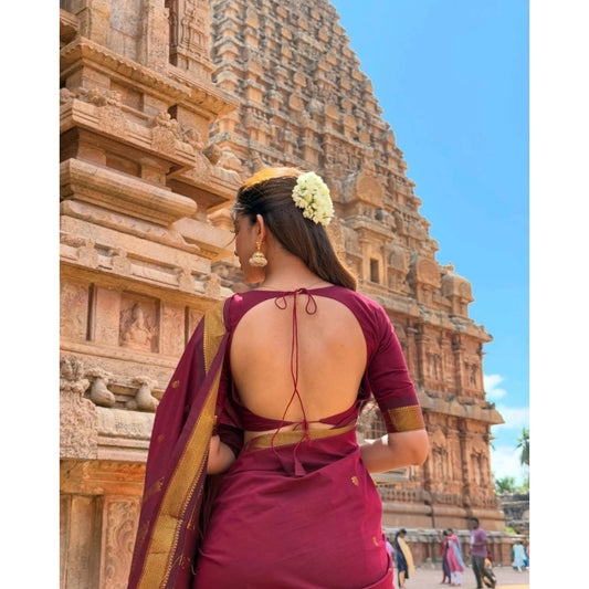 Generic Women's Jacquard Self Design Bollywood Saree With Unstitched Blouse (5.5Mtr, Maroon)