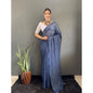 Generic Women's Chiffon Woven Bollywood Saree With Unstitched Blouse (5.5Mtr, Navy)