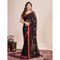 Generic Women's Georgette Printed  Saree With Unstitched Blouse (5.5Mtr, Red)